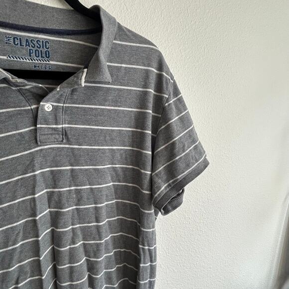 Classic Polo Striped Polo Shirt Short Sleeve Casual Gray White‎ Large - Picture 3 of 7